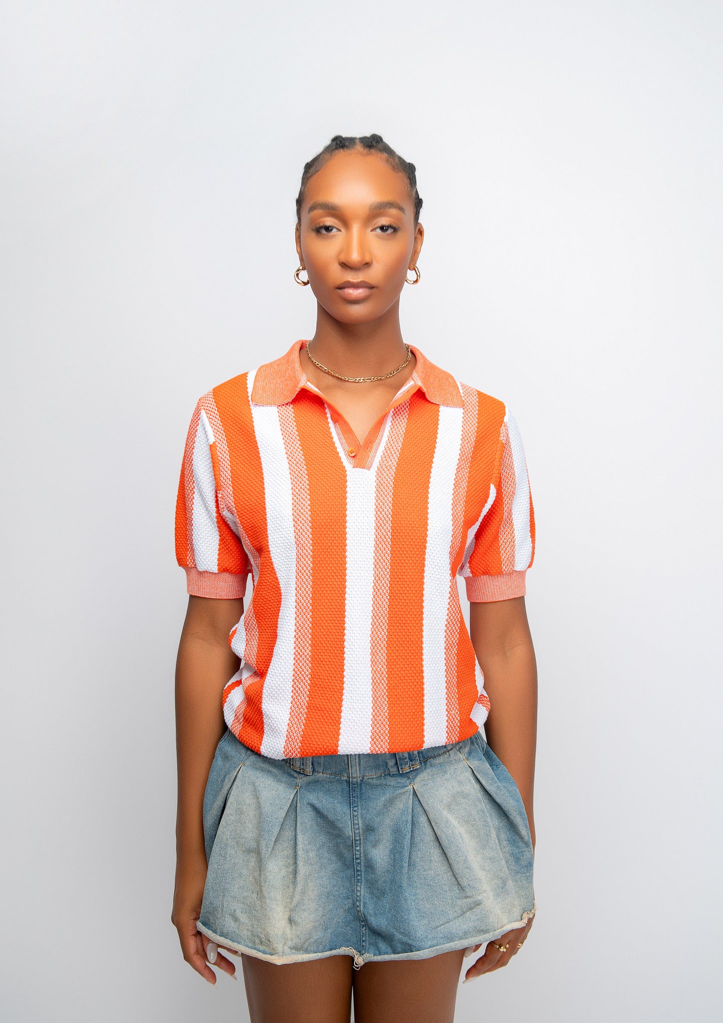 Stripe Knit Shirt in Orange - Women