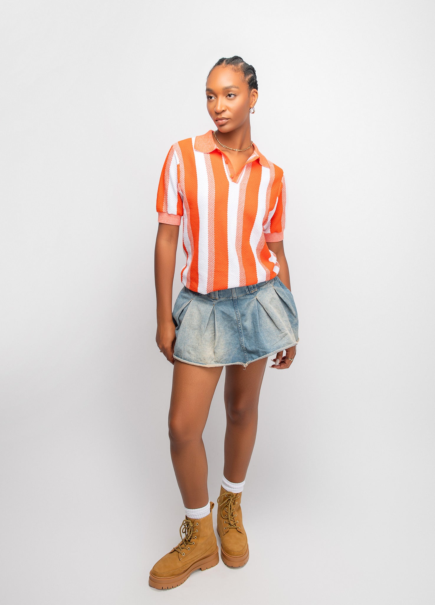 Stripe Knit Shirt in Orange - Women